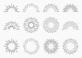 Sunburst set. Vintage sun light rays or burst design. Starburst collection isolated on the grunge background. Royalty Free Stock Photo